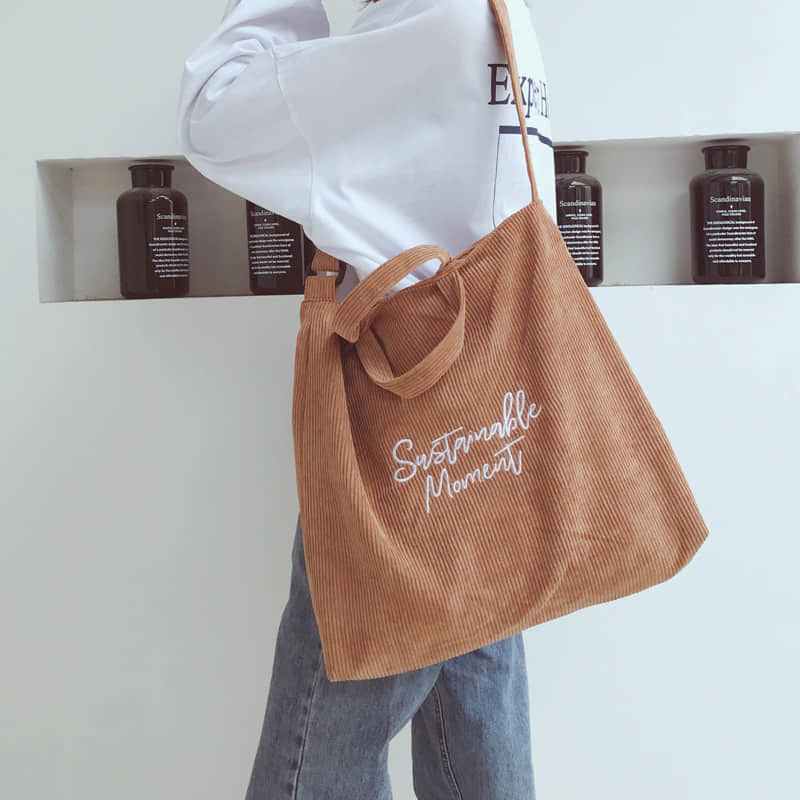 Fashion Tote Shoulder corduroy Bag Brown | IFAUN