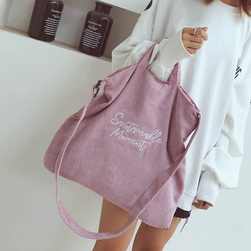Fashion Tote Shoulder corduroy Bag Pink | IFAUN
