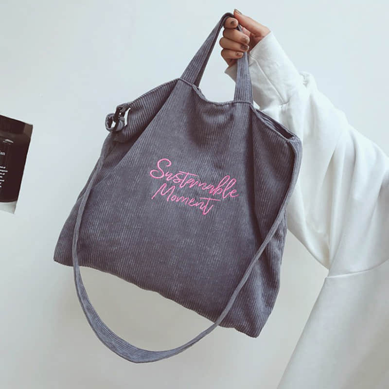 Fashion Tote Shoulder corduroy Bag Gray | IFAUN