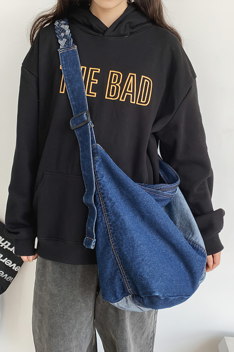 Large capacity crossbody denim bag for lazy style