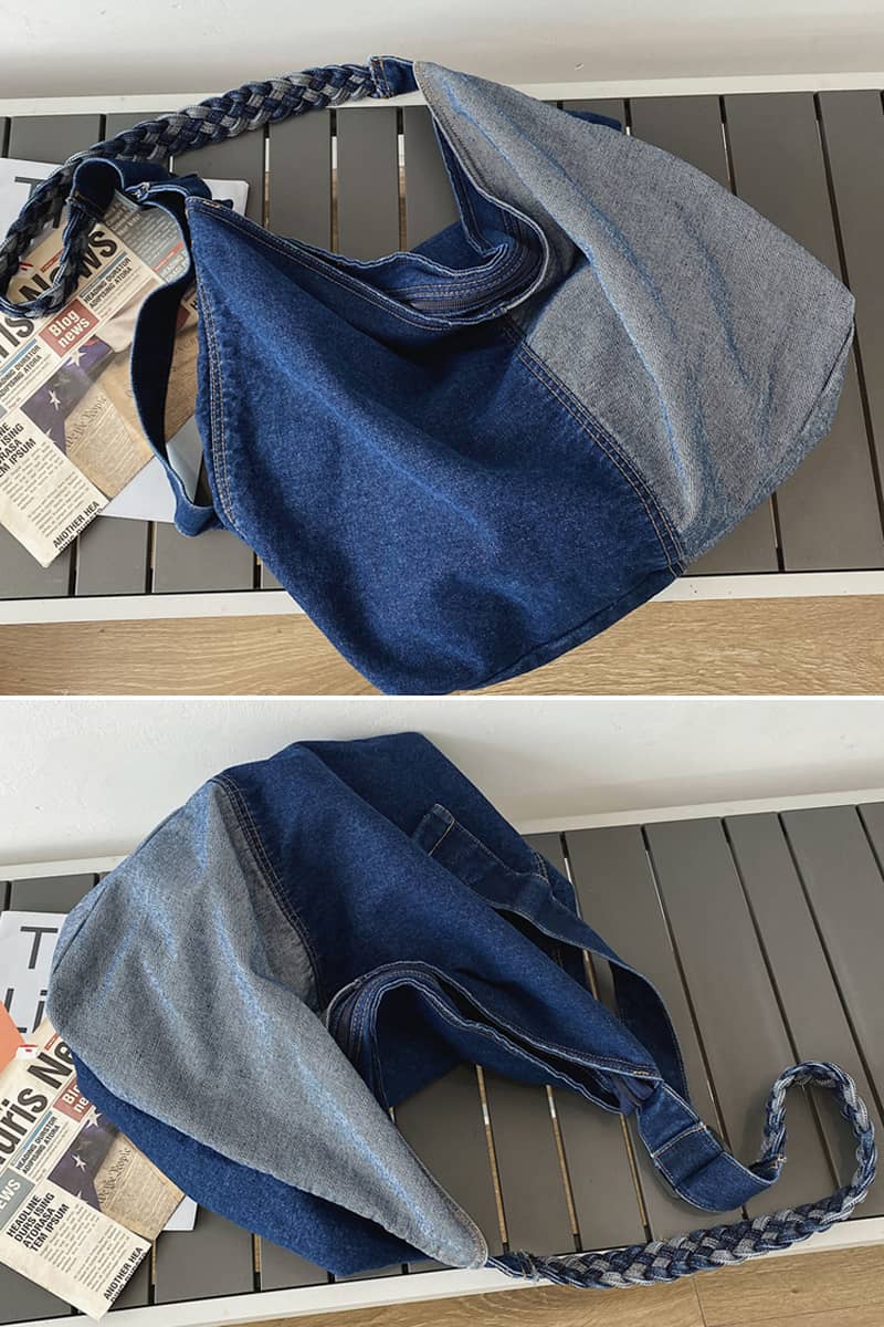 Large capacity crossbody denim bag for lazy style