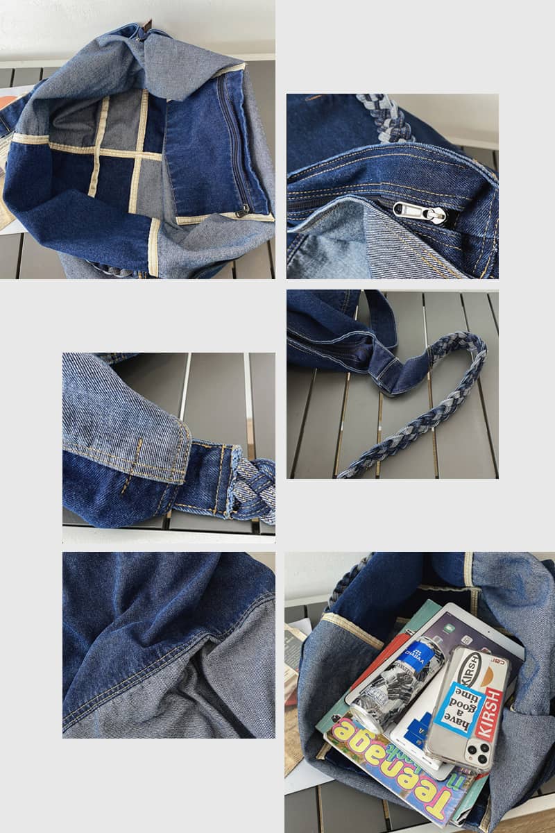 Large capacity crossbody denim bag for lazy style