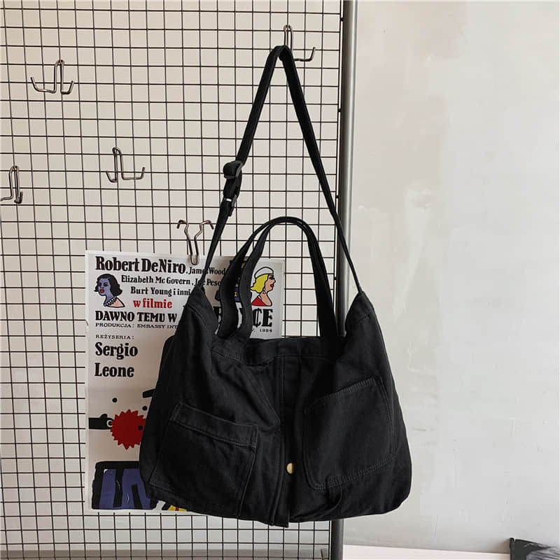 Hand-held shopping bag girl large capacity messenger bag Black | IFAUN