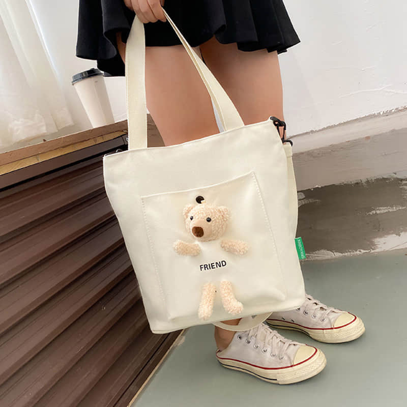 Cute bear large capacity canvas bag tote bag  | IFAUN
