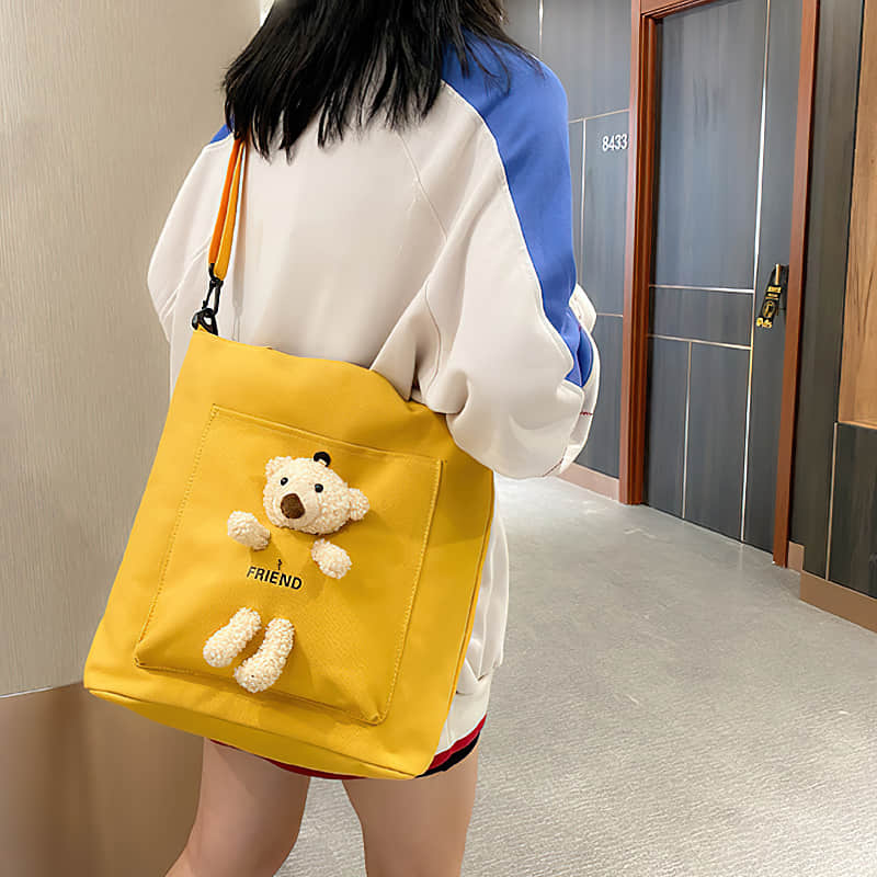 Cute bear large capacity canvas bag tote bag  | IFAUN