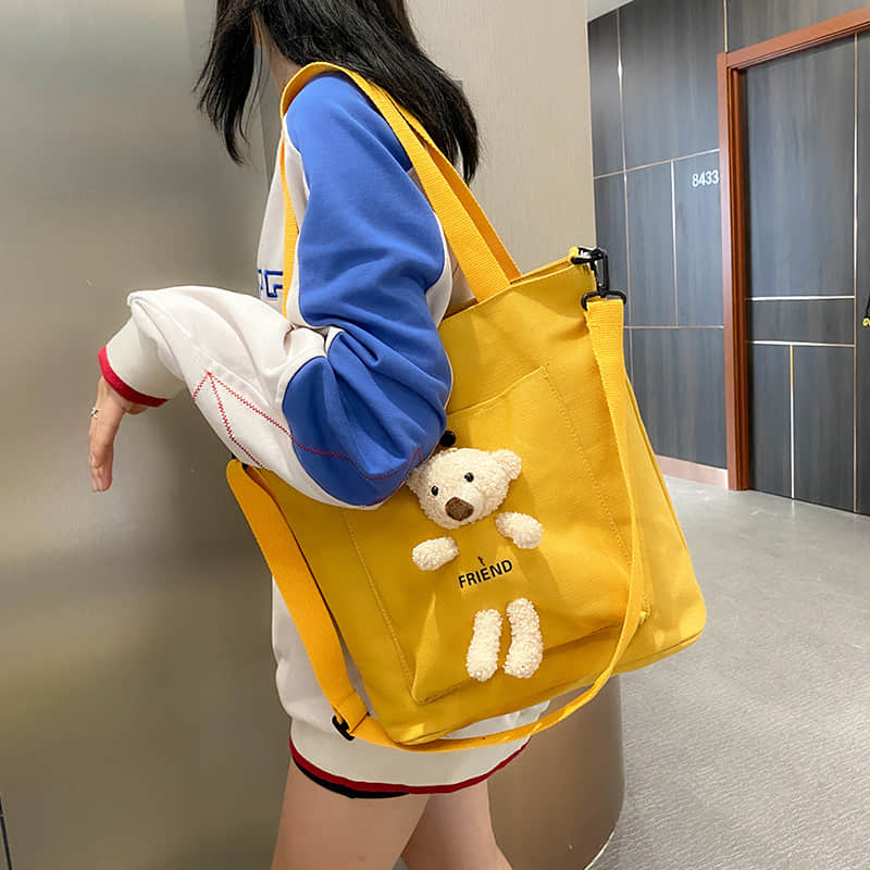 Cute bear large capacity canvas bag tote bag  | IFAUN