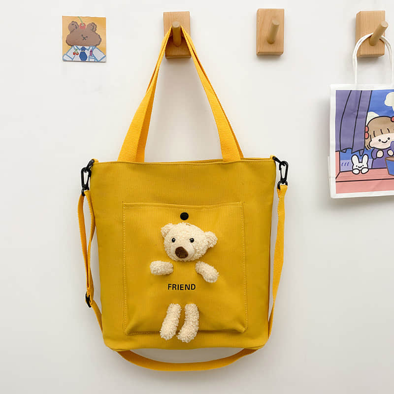 Cute bear large capacity canvas bag tote bag Orange | IFAUN