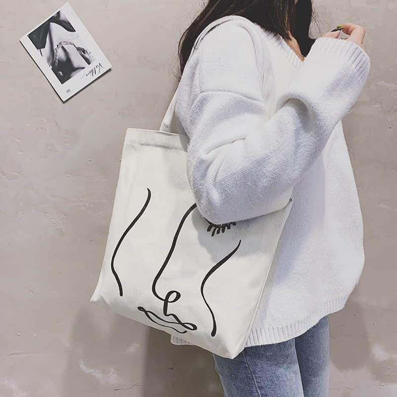 Canvas bag women's single shoulder letter large capacity tote bag  | IFAUN