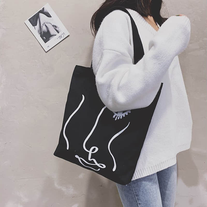 Canvas bag women's single shoulder letter large capacity tote bag  | IFAUN