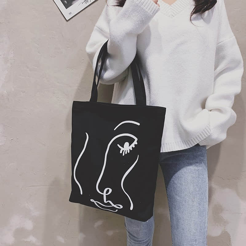 Canvas bag women's single shoulder letter large capacity tote bag  | IFAUN