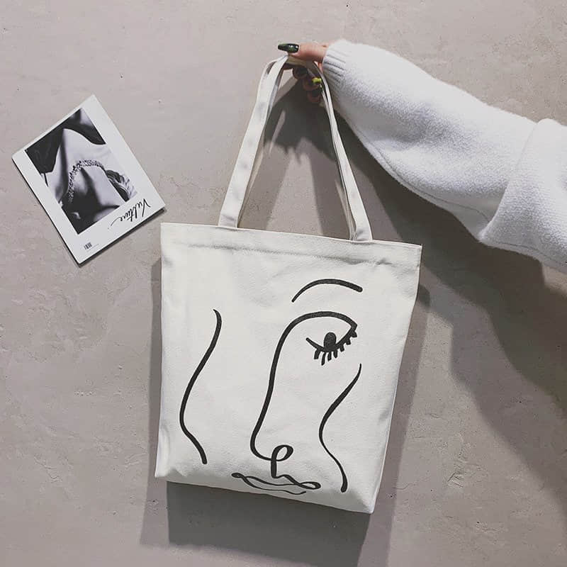 Canvas bag women's single shoulder letter large capacity tote bag White | IFAUN