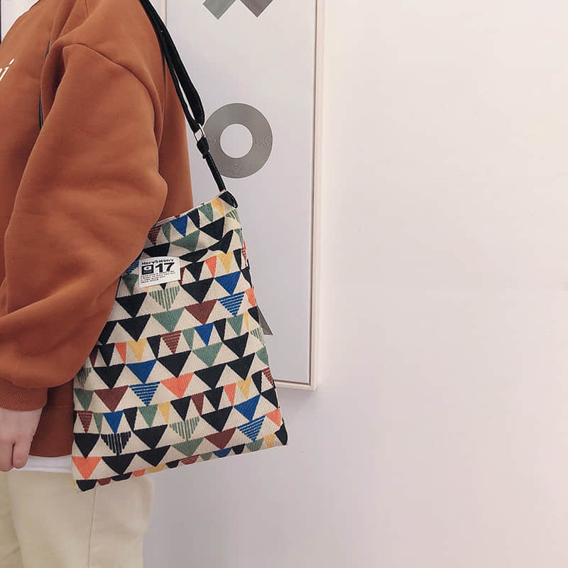 Women's retro geometric corduroy shoulder bag  | IFAUN