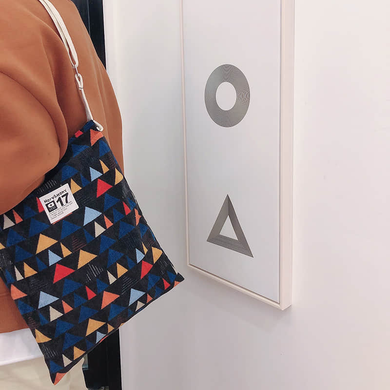 Women's retro geometric corduroy shoulder bag  | IFAUN