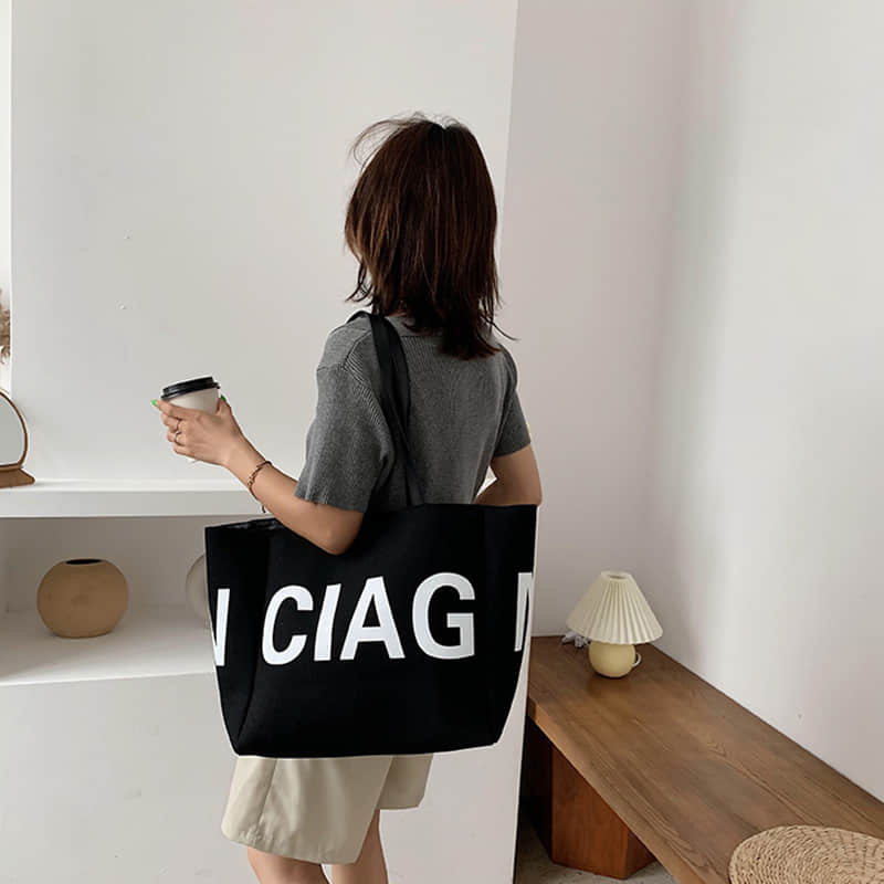 Letter canvas bag women's shoulder bag large capacity tote bag  | IFAUN