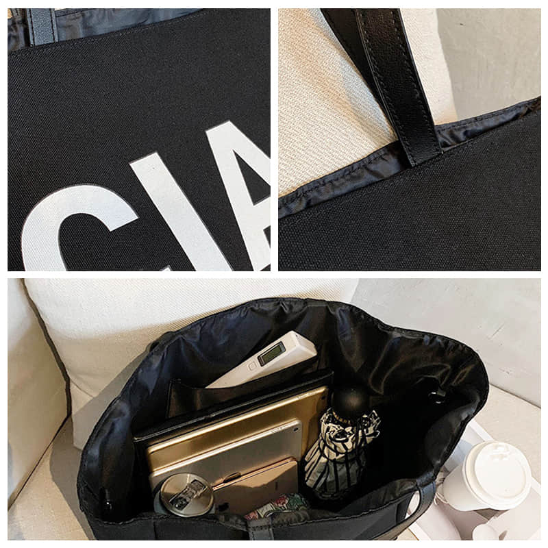 Letter canvas bag women's shoulder bag large capacity tote bag  | IFAUN