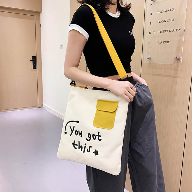 Large-capacity canvas stitching tote bag shoulder bag  | IFAUN