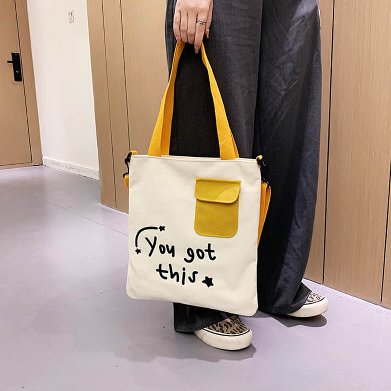 Large-capacity canvas stitching tote bag shoulder bag  | IFAUN