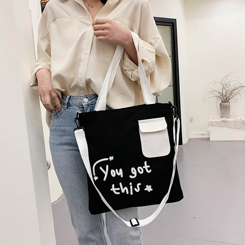 Large-capacity canvas stitching tote bag shoulder bag  | IFAUN