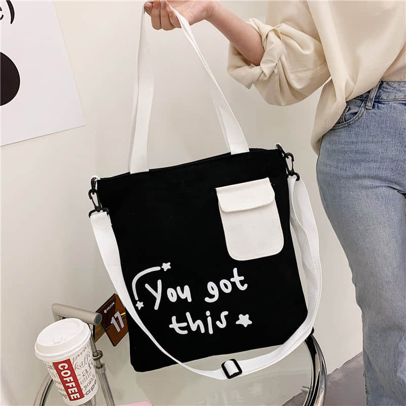 Large-capacity canvas stitching tote bag shoulder bag  | IFAUN