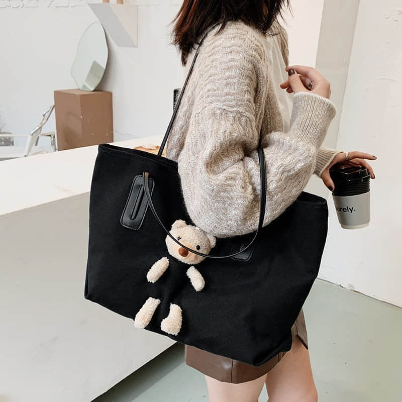 Cute bear large capacity canvas bag women's tote bag  | IFAUN