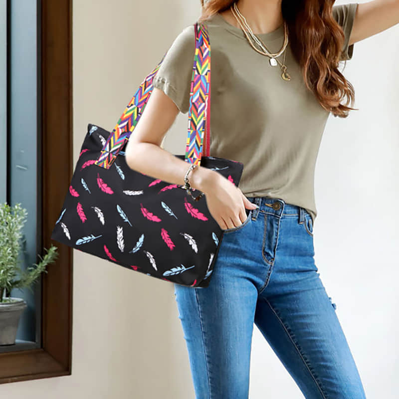 Printed ribbon handbag shopping bag large capacity waterproof Oxford bag  | IFAUN