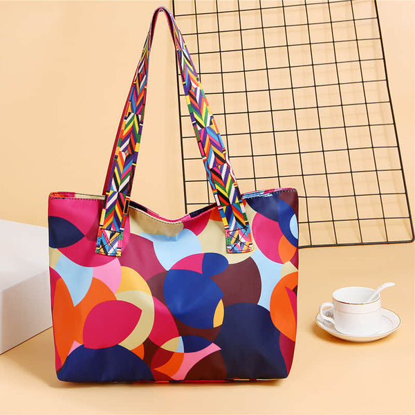 Printed ribbon handbag shopping bag large capacity waterproof Oxford bag Colorful Red | IFAUN