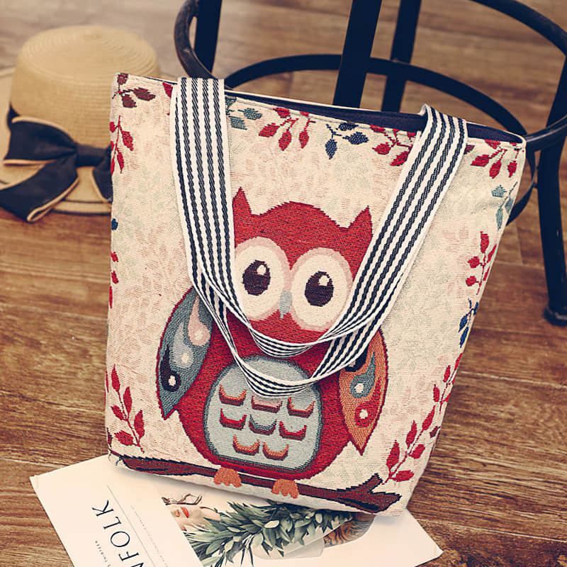 Creative One-shoulder Printed Women's tote Bag Handbag Embroidered Canvas Bag Owl A | IFAUN