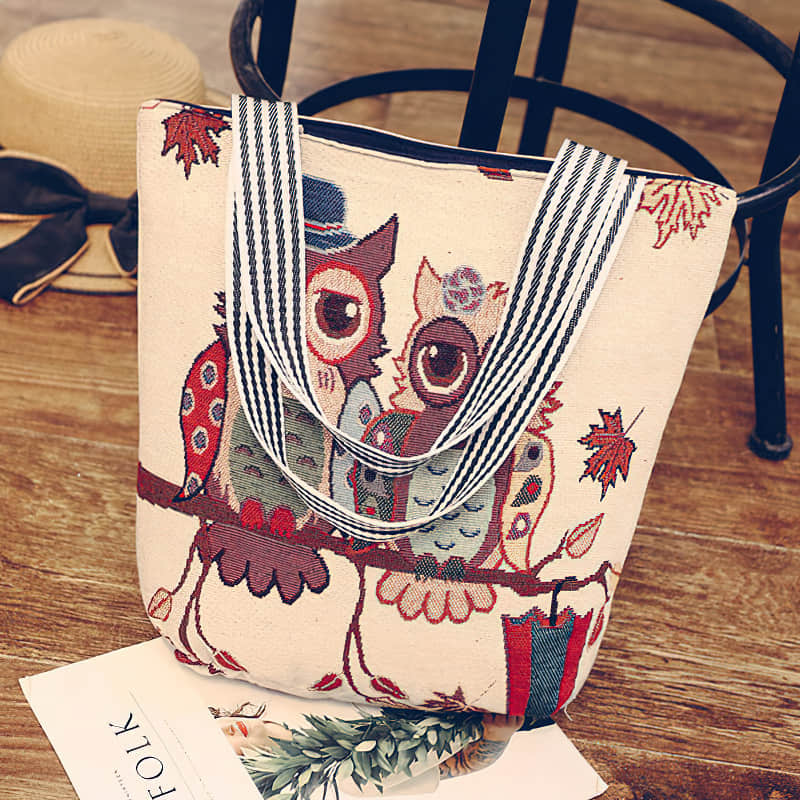 Creative One-shoulder Printed Women's tote Bag Handbag Embroidered Canvas Bag Owl D | IFAUN