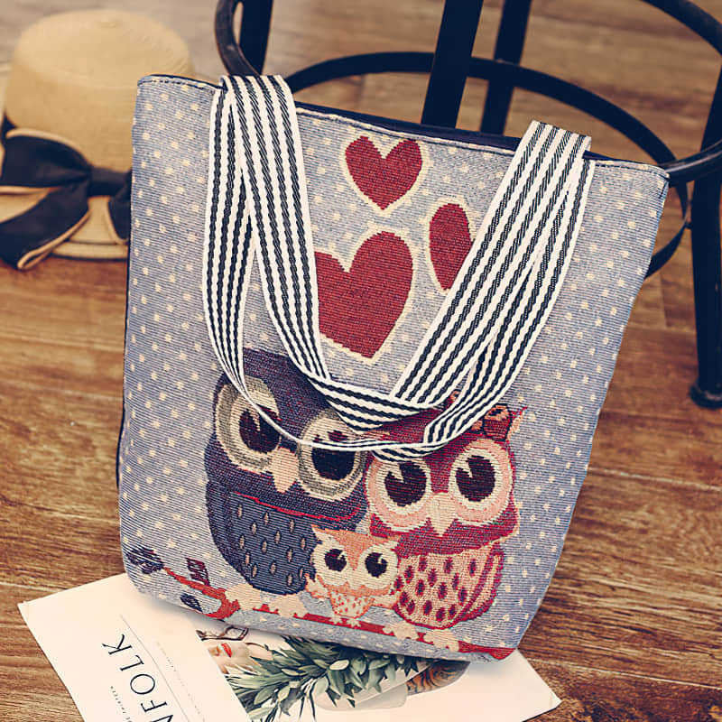 Creative One-shoulder Printed Women's tote Bag Handbag Embroidered Canvas Bag Owl F | IFAUN