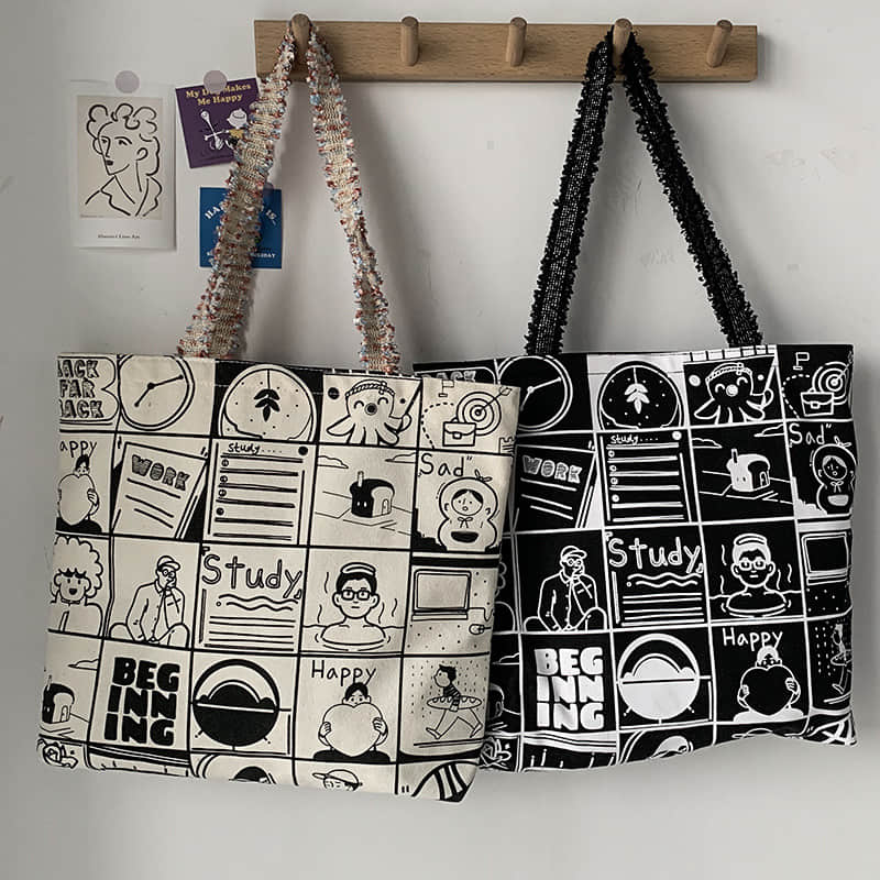 Printing Large capacity canvas bag, letter tote bag  | IFAUN