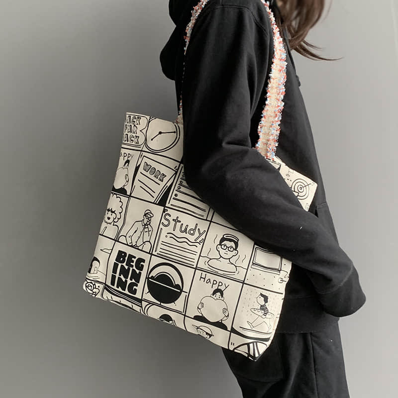 Printing Large capacity canvas bag, letter tote bag  | IFAUN