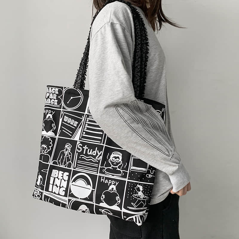 Printing Large capacity canvas bag, letter tote bag  | IFAUN