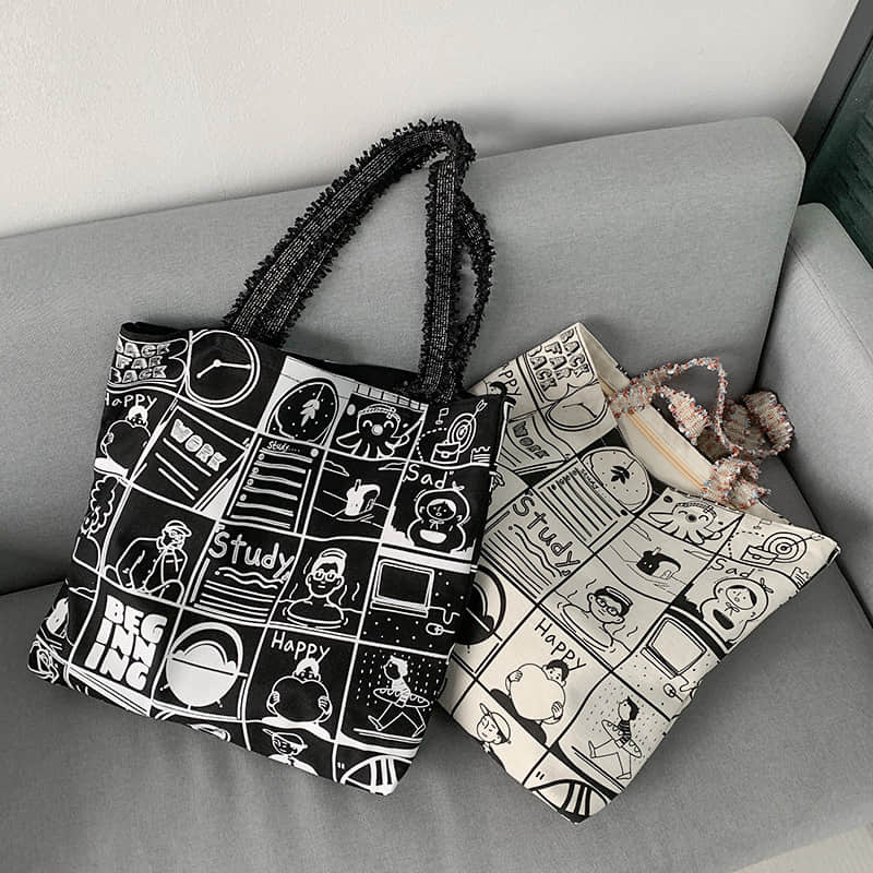 Printing Large capacity canvas bag, letter tote bag  | IFAUN