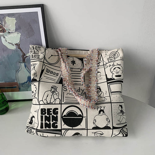 Printing Large capacity canvas bag, letter tote bag