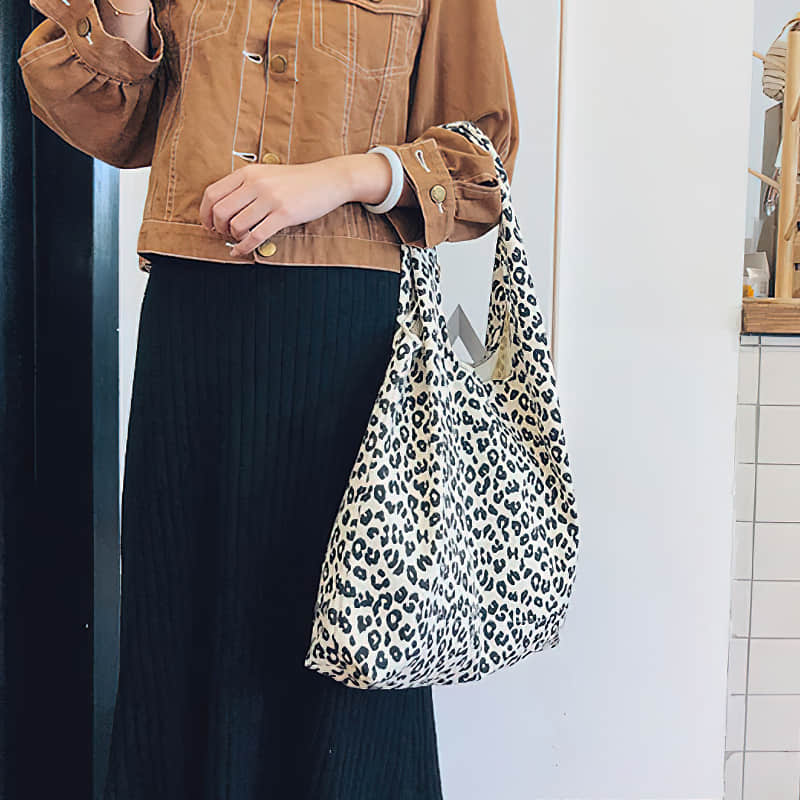 Retro leopard print shoulder bag women fashion simple portable canvas bag  | IFAUN