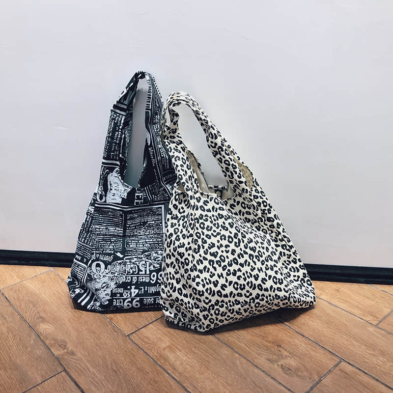 Retro leopard print shoulder bag women fashion simple portable canvas bag  | IFAUN