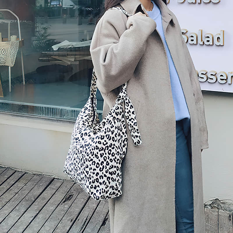 Retro leopard print shoulder bag womens fashion canvas bag  | IFAUN