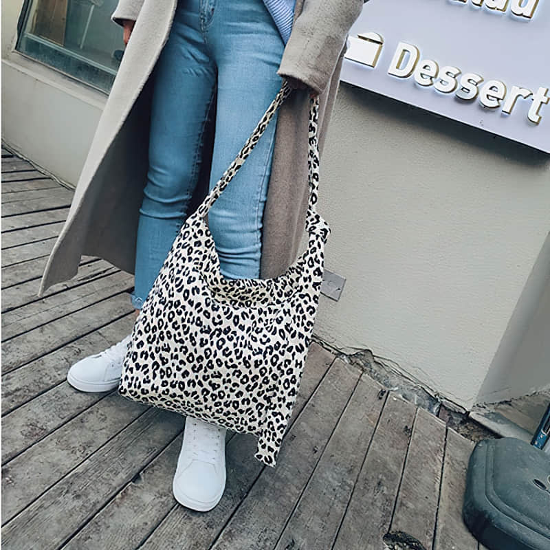 Retro leopard print shoulder bag womens fashion canvas bag  | IFAUN