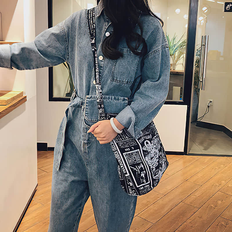 Retro leopard print shoulder bag womens fashion canvas bag  | IFAUN