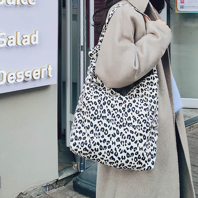 Retro leopard print shoulder bag womens fashion canvas bag  | IFAUN