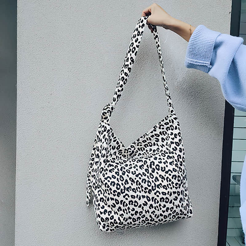 Retro leopard print shoulder bag womens fashion canvas bag Leopard print | IFAUN
