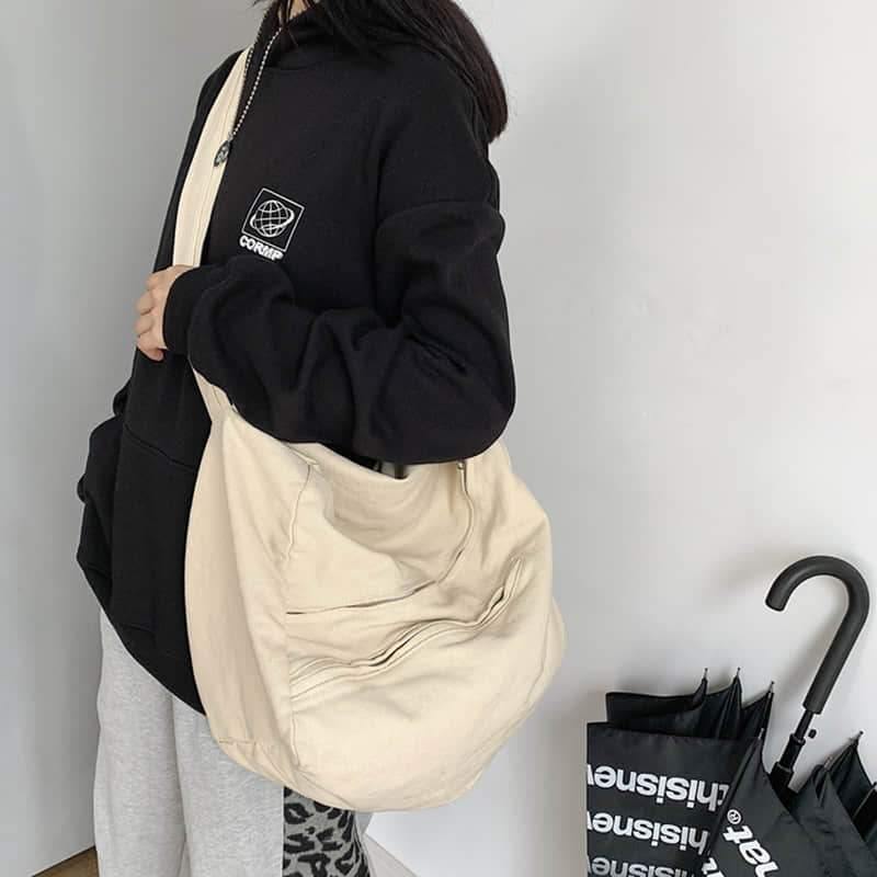 2021 women's canvas bag shoulder bag simple large-capacity shoulder bag  | IFAUN
