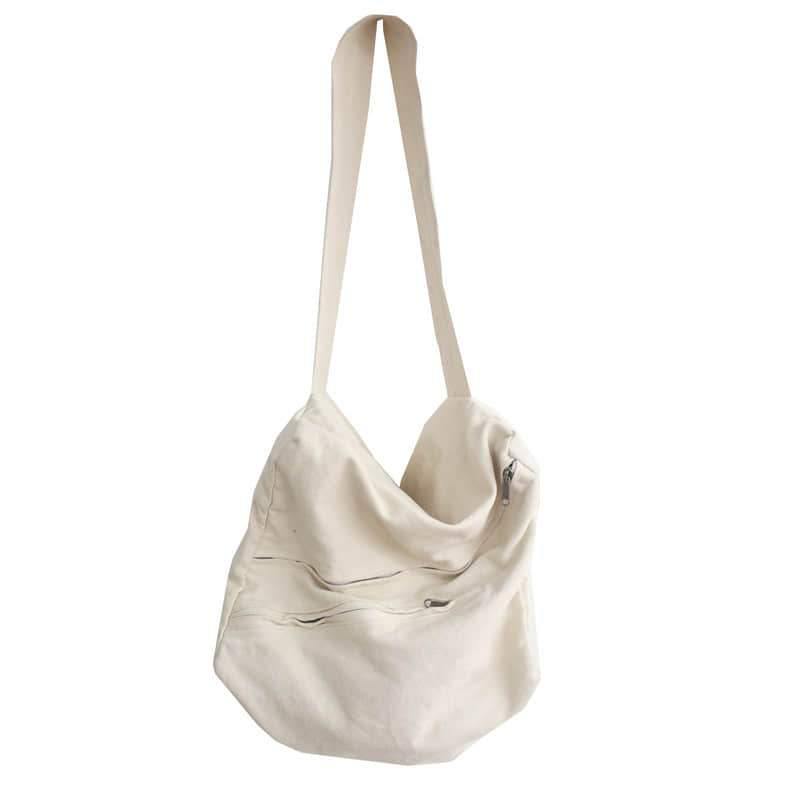2021 women's canvas bag shoulder bag simple large-capacity shoulder bag White | IFAUN