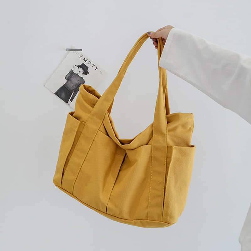 Casual large-capacity shopping bag simple one-shoulder big bag broadband tote bag Yellow | IFAUN