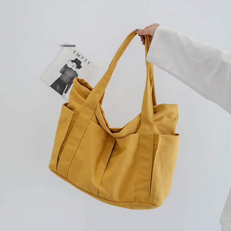 2021 Casual large-capacity shopping bag simple one-shoulder big bag broadband tote bag Yellow | IFAUN