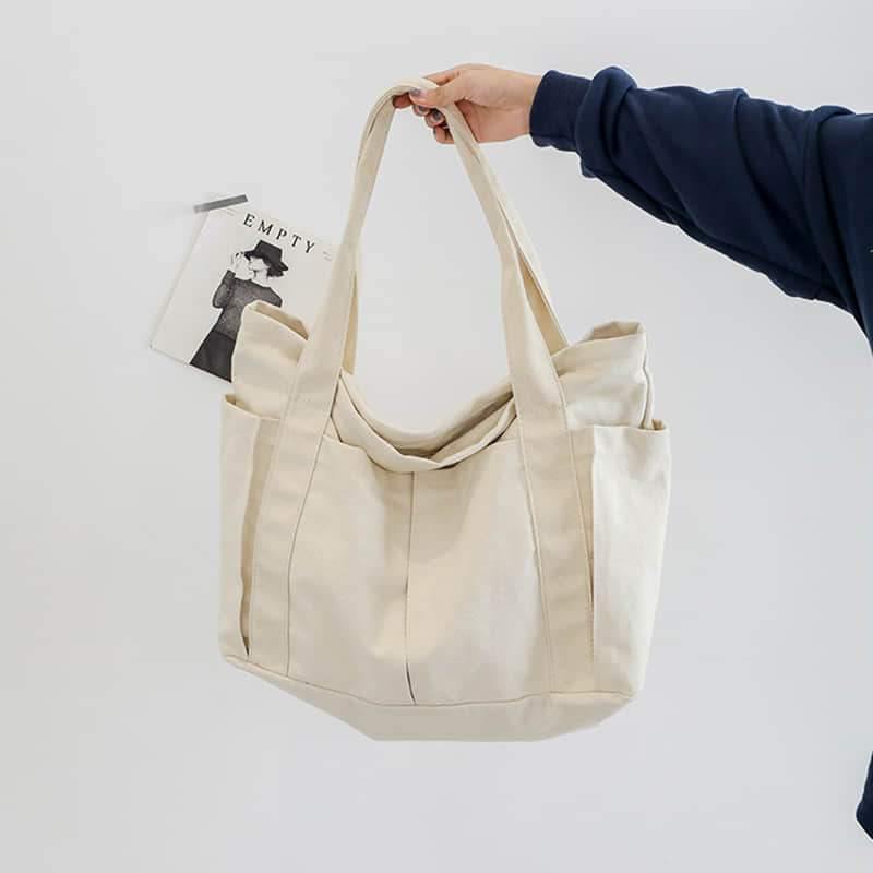 2021 Casual large-capacity shopping bag simple one-shoulder big bag broadband tote bag White | IFAUN