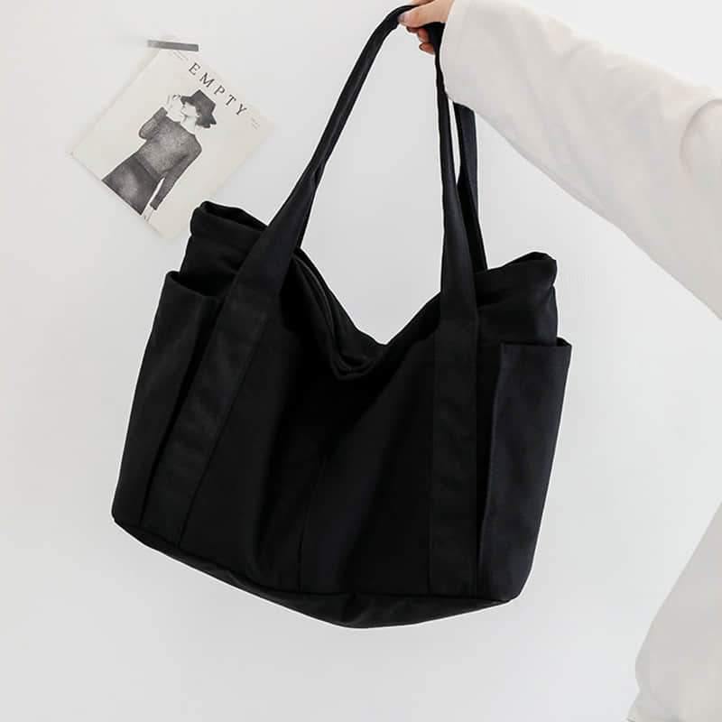 Casual large-capacity shopping bag simple one-shoulder big bag broadband tote bag Black | IFAUN
