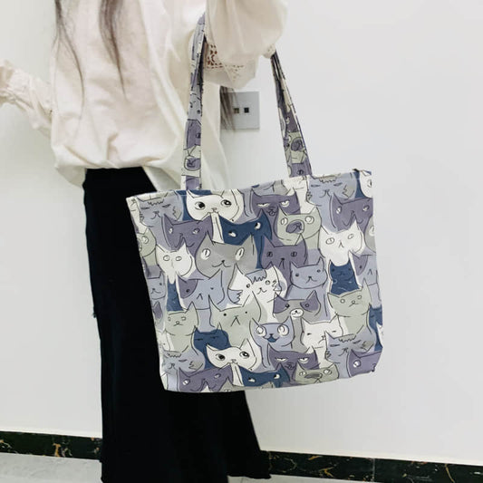 Cute cat canvas bag zipper tote bag  | IFAUN