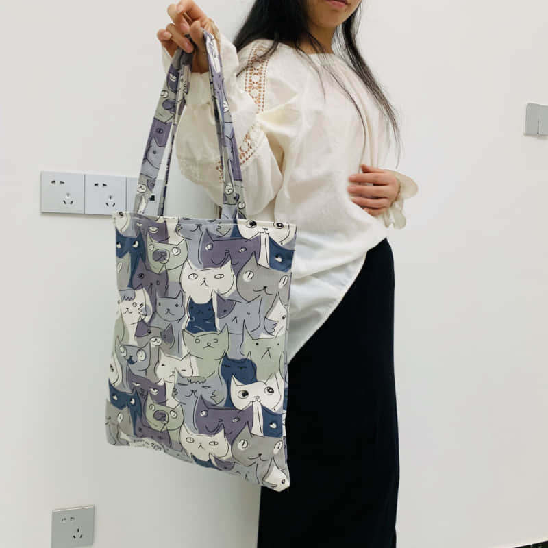 Cute cat canvas bag zipper tote bag  | IFAUN