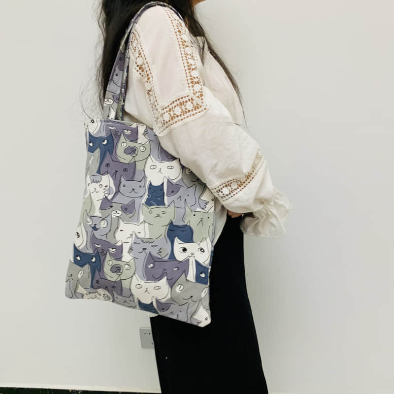 Cute cat canvas bag zipper tote bag  | IFAUN